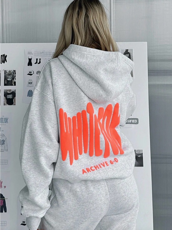 White Fox Boutique Tops - White Fox Boutique Gray Hoodie with Neon Coral Back Graphic